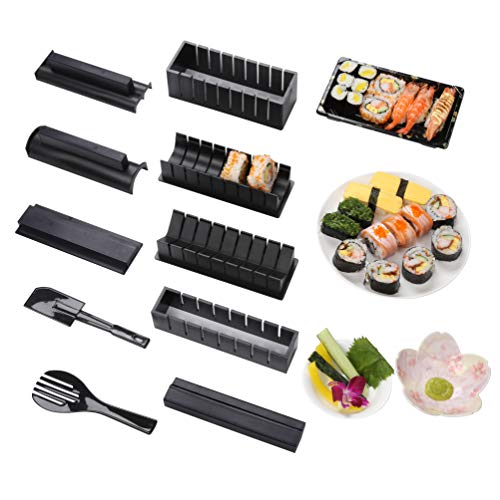 Sushi Maker kit 10pcs 5 Formas únicas de Kit para Hacer Sushi Molde Inicio Hacer Sushi Kit Sushi kit del fabricante Fácil y divertido DIY Set de Sushi Roll arroz rollo molde (Negro)