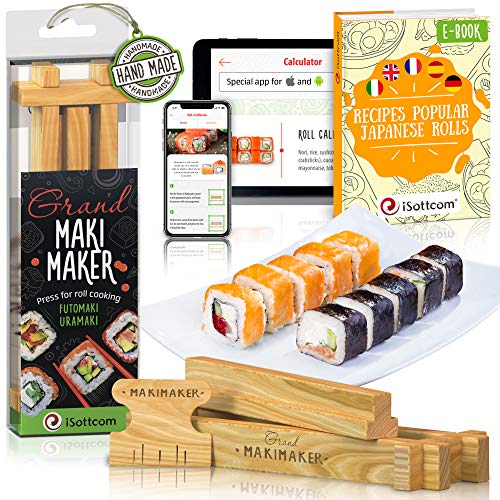 Sushi Making Kit by iSottcom - Sushi Kit for Chefs and Beginners - Sushi Maker Your Best Professional Quick Sushi Making Set - Japanese Sushi and Rolls at Home with Easy Sushi Press - Makimaker Grand