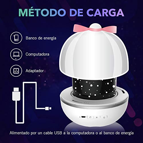 SUVOM Lámpara Proyector Infantil, 6 Modos Iluminación Proyector Dormitorio con Rotación 360 Grados de Estrellas y Cosmos, Luz de Nocturna para Niños y Bebés, Cumpleaños, Vacaciones, Navidad, Halloween
