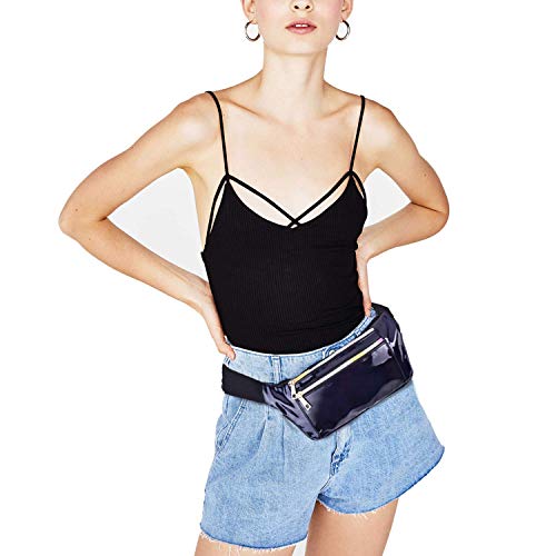 Suxman Riñonera Running Impermeable, Cinturón Deportiva Festival de Neón Brillante para Correrer, Ciclismo, Bicicleta, Peseo, Camina el Perro, con 3 Bolsillos de Cremallera (Negro)