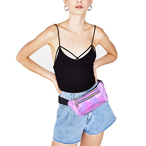Suxman Riñonera Running Impermeable, Cinturón Deportiva Festival de Neón Brillante para Correrer, Ciclismo, Bicicleta, Peseo, Camina el Perro, con 3 Bolsillos de Cremallera (Violado)