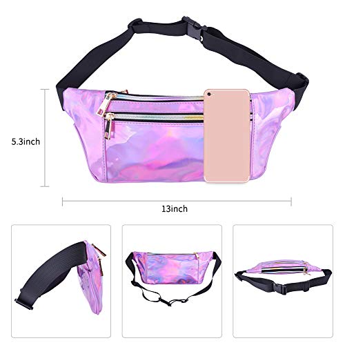 Suxman Riñonera Running Impermeable, Cinturón Deportiva Festival de Neón Brillante para Correrer, Ciclismo, Bicicleta, Peseo, Camina el Perro, con 3 Bolsillos de Cremallera (Violado)