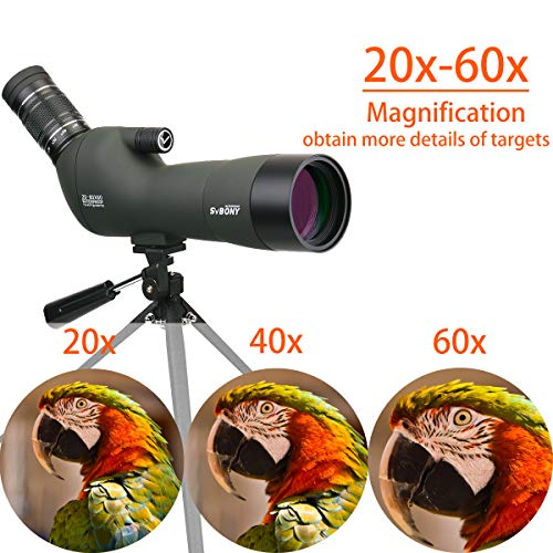 Svbony SV29 Telescopio Terrestre 20-60x60 con Ocular Grande Monocular Impermeable Lente FMC BAk-4 Prism Telescopio Terrestre para Tiro al Blanco Tiro con Arco Observación de Aves