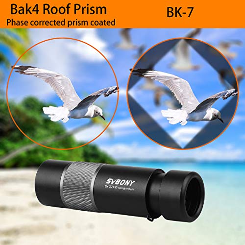 Svbony SV36 Monocular, 10x32 Monocular Profesionales, Vidrio ED Bak4 Prisma Recubrimiento de Fase corregida Mini Bolsillo Monocoular Potente para Viajar, Cazar, Observar Aves, Acampar