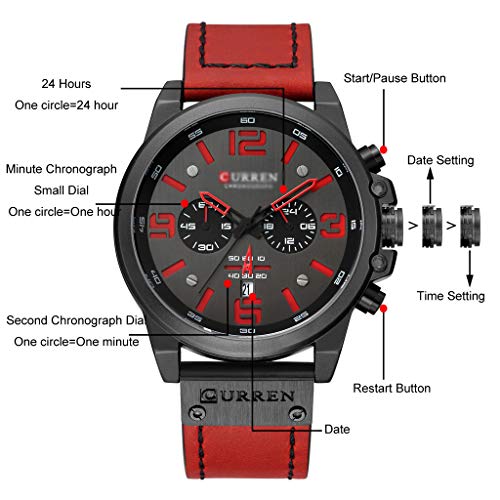 Sweet Reloj De Pulsera para Hombre con Mecanismo De Cuarzo, Calendario, Horas, Minutos, Indicador De Hora Y Correa De Cuero, Reloj De Deportivo para Hombre,A