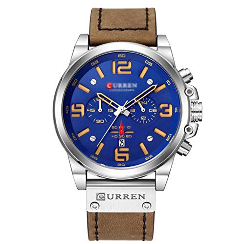 Sweet Reloj De Pulsera para Hombre con Mecanismo De Cuarzo, Calendario, Horas, Minutos, Indicador De Hora Y Correa De Cuero, Reloj De Deportivo para Hombre,A