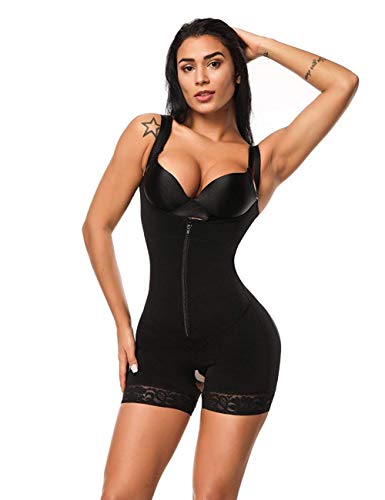 Sweetlover Faja Reductora Adelgazante Braga Mujer Shapewear sin Costura Corsé de Cintura Alta Lencería Moldeadora con Cremallera S-Negro
