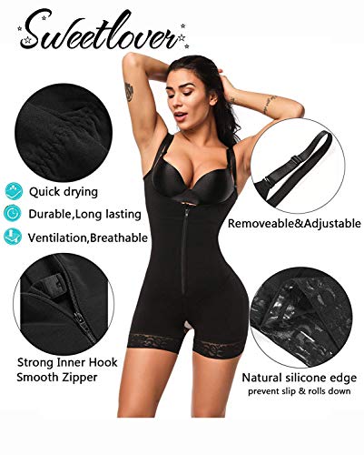 Sweetlover Faja Reductora Body Reductor Shaper Lencería Moldeadora Busto Abierto Posparto Adelgazantes Bodysuit para Mujer M-Negro