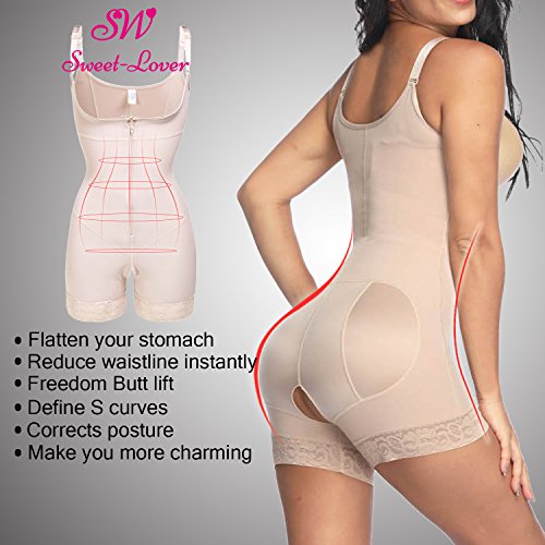 Sweetlover Faja Reductora Body Reductor Shaper Lencería Moldeadora Underbust Posparto Adelgazantes Bodysuit sin Costura S-Beige