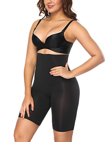 Sweetlover Shapewear Faja Reductora Body Braga Mujer Corset Cintura Alta sin Costura Lencería Moldeadora Pospart L-Negro