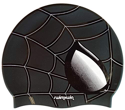 Swimxwin Gorro de Silicona Spider Negro | Gorro de Natación| Alta Comodidad y Adherencia | Diseño y Estilo Italiano
