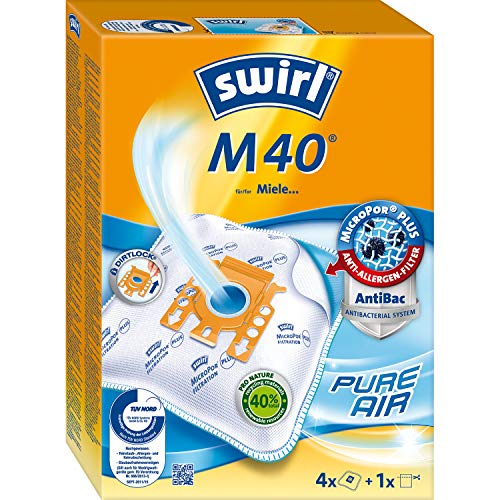 Swirl 179374 - Bolsa para aspirador Miele, placa altamente absorbente, con cierre, 4 bolsas + 1 filtro