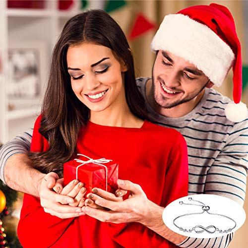 SwirlColor Pulsera Infinito, Pulsera de Plata Ajustable para Mujeres, Niñas, Amigos, Novias, Esposa, Madre, 2 Piezas, con Joyero 1 Piezas, Bolsa de Joyas 1 Piezas, Paño de Limpieza 1 Piezas
