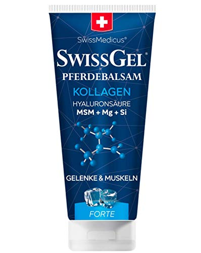 SwissMedicus - Bálsamo de caballo con colágeno refrescante extra fuerte para refrescar el cuerpo, alivio del dolor del aparato Con colágeno, ácido hialurónico, 200 ml