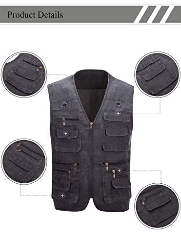 SwissWell Chaleco de Trabajo al Aire Libre para Hombres Sin Mangas Chaleco de Pesca para Hombre Bolsillo de Mezclilla Lavada Piedra de Caza al Aire Libre Táctica Militar y Pesca Camping Senderismo