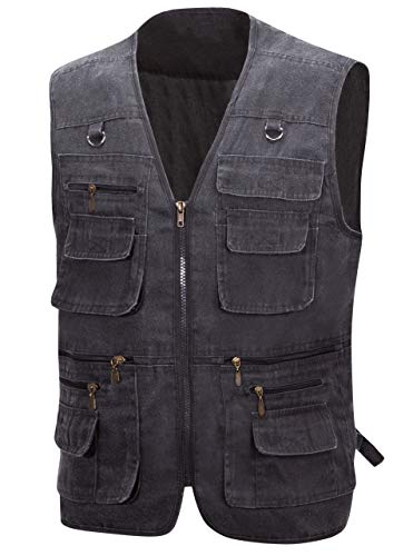 SwissWell Chaleco de Trabajo al Aire Libre para Hombres Sin Mangas Chaleco de Pesca para Hombre Bolsillo de Mezclilla Lavada Piedra de Caza al Aire Libre Táctica Militar y Pesca Camping Senderismo
