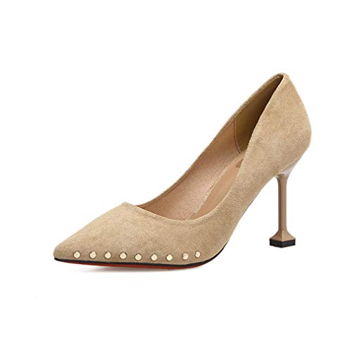 SXFJF Zapatos De Tacones Altos para Mujer, Zapatos De Corte para Mujer para Mujer, Zapatos De Fiesta Elegantes, Zapatos De Tacón De Aguja con Remaches, Tacones Sexis,Negro,39