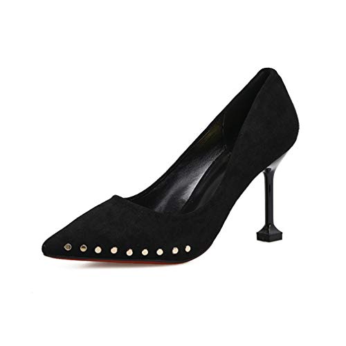 SXFJF Zapatos De Tacones Altos para Mujer, Zapatos De Corte para Mujer para Mujer, Zapatos De Fiesta Elegantes, Zapatos De Tacón De Aguja con Remaches, Tacones Sexis,Negro,39