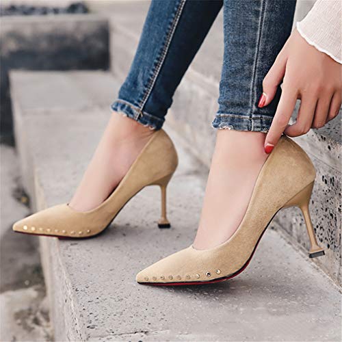 SXFJF Zapatos De Tacones Altos para Mujer, Zapatos De Corte para Mujer para Mujer, Zapatos De Fiesta Elegantes, Zapatos De Tacón De Aguja con Remaches, Tacones Sexis,Negro,39