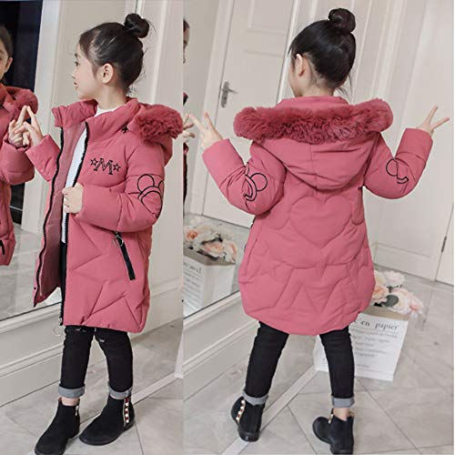 SXSHUN Niñas Chaqueta Slim de Invierno Línea A Abrigo de Pluma con Capucha de Pelo Ropa Caliente Acolchada de Algodón, Rosa, 7-8 años/ 3XL