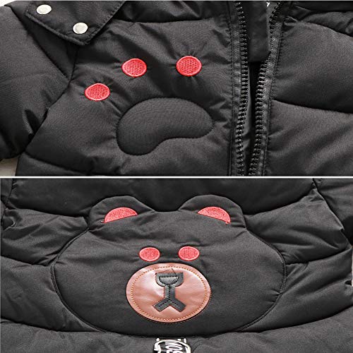 SXSHUN Niños Chaqueta de Invierno Estilo Oso Abrigo de Pluma Ropa Caliente Acolchada de Algodón, Negro, 2-3 años/XL