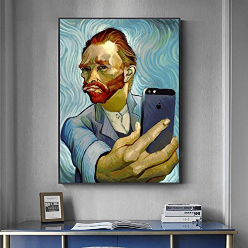 SYLZBHD Arte Divertido Selfie por TeléFono Pinturas En Lienzo En La Pared Carteles ArtíSticos E Impresiones Retrato Abstracto De ImáGenes-40x60cm Sin Marco