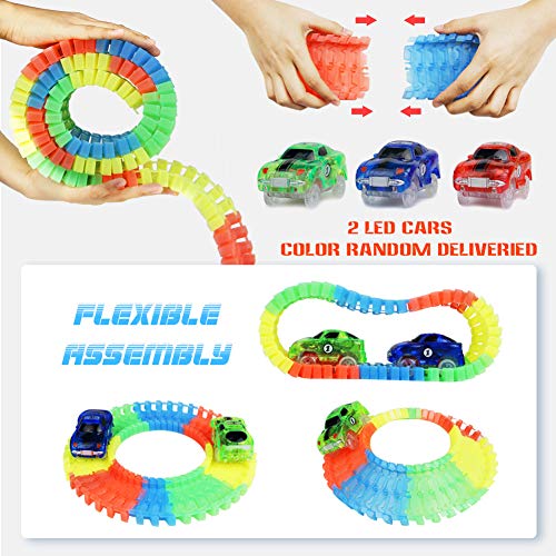 Symiu Circuito Pista Coches Juguetes Vehiculos Cars Flexible 240 Piezas con 2 Luminoso Coches Juguetes de Construcción para Niños 3 4 5 Años
