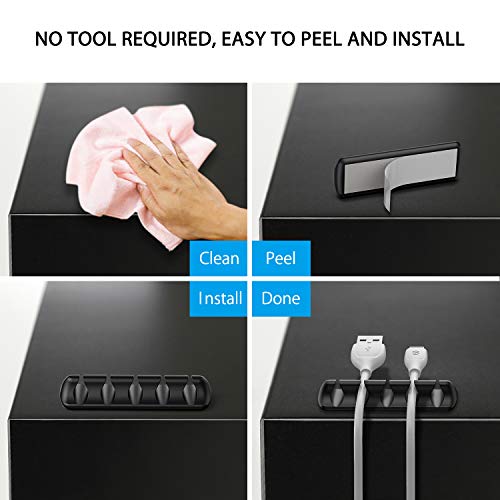 Syncwire Organizador Clip de Cable [5 Unidades] Administrador Mini Soporte de Cable con Ganchos Adhesivos Soporte para Cable de alimentación y Accesorio de Carga Cable de Mouse, PC, Oficina y hogar