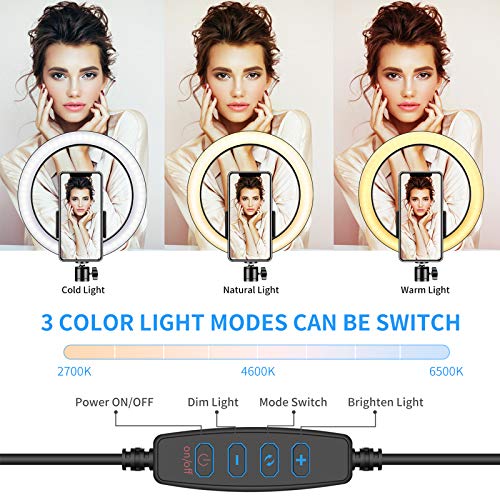 SYOSIN Luz de Anillo LED, 10.2" con Trípode Stand Control Remoto Bluetooth Soporte para Teléfono, 3 Modos de Luz y 11 Niveles de Brillo para Maquillaje, Youtube Video, Belleza y Fotografía de Moda