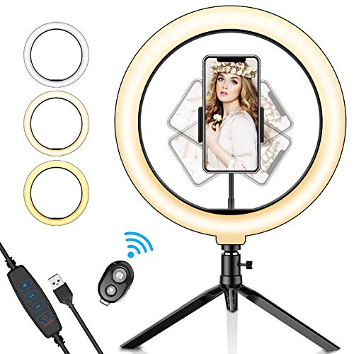 SYOSIN Luz de Anillo LED, 10.2" con Trípode Stand Control Remoto Bluetooth Soporte para Teléfono, 3 Modos de Luz y 11 Niveles de Brillo para Maquillaje, Youtube Video, Belleza y Fotografía de Moda