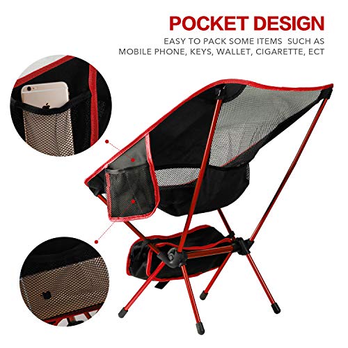 Syourself Silla de Camping Plegable portátil, Ligera, compacta, cómoda, Transpirable, para Playa, para Senderismo, Picnic, Actividades al Aire Libre y Deportes con Bolsa de Transporte, Aguamarina,Red
