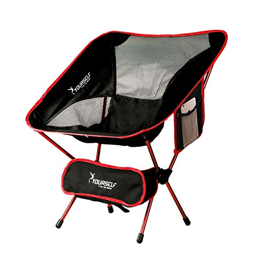 Syourself Silla de Camping Plegable portátil, Ligera, compacta, cómoda, Transpirable, para Playa, para Senderismo, Picnic, Actividades al Aire Libre y Deportes con Bolsa de Transporte, Aguamarina,Red