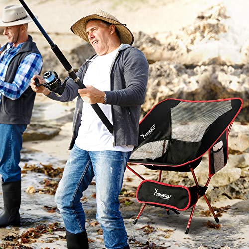 Syourself Silla de Camping Plegable portátil, Ligera, compacta, cómoda, Transpirable, para Playa, para Senderismo, Picnic, Actividades al Aire Libre y Deportes con Bolsa de Transporte, Aguamarina,Red