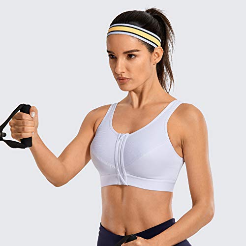 SYROKAN - Sujetador Deportivo Espalda Deportiva con Cremallera para Mujer Blanco ES:110D (EU 95D)