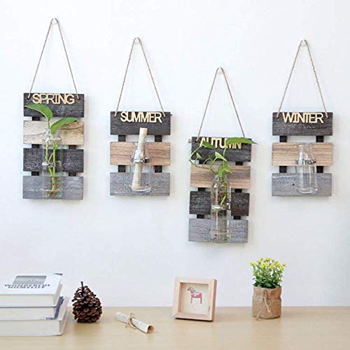 SZETOSY - Jarrón hidropónico colgante para decoración de pared con tablero de madera, para colgar plantas, flores, para decoración del hogar, jardín, sala de estar, cafetería, 30 x 17 cm
