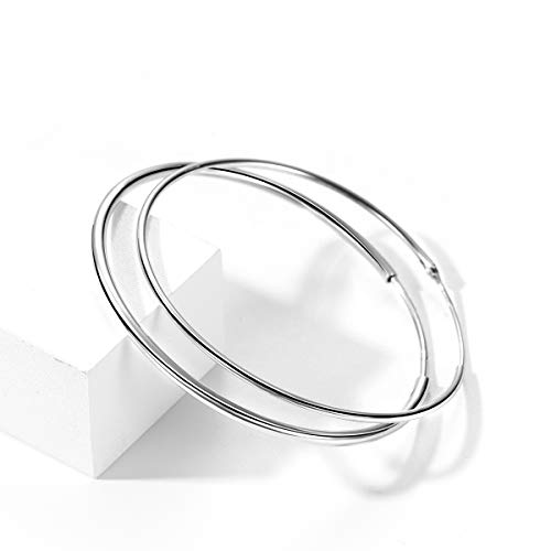 T400 Jewelers Plata de ley 925 Aretes de aro Pulido ronda círculo sin fin pendientes de aro, Diámetro:25-65mm