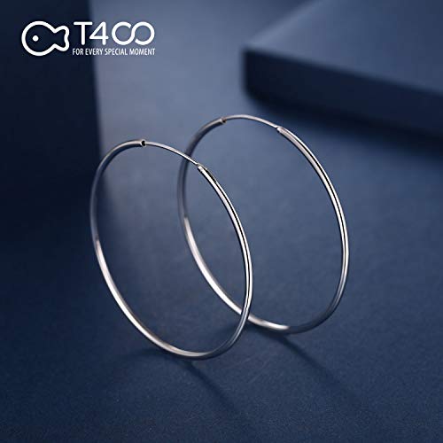 T400 Jewelers Plata de ley 925 Aretes de aro Pulido ronda círculo sin fin pendientes de aro, Diámetro:25-65mm