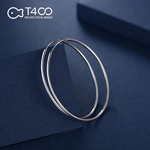 T400 Jewelers Plata de ley 925 Aretes de aro Pulido ronda círculo sin fin pendientes de aro, Diámetro:25-65mm