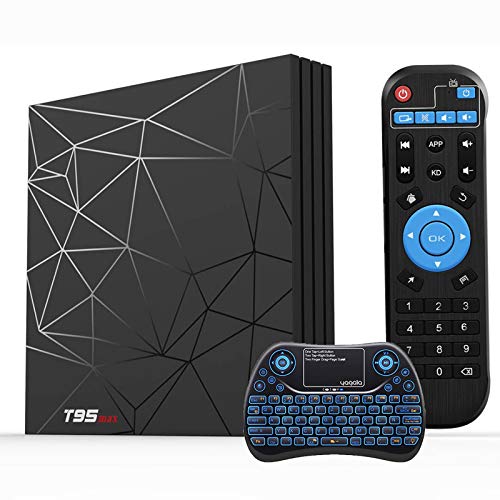 T95 MAX Android 9.0 TV Box con Mini Teclado Inalámbrico Iluminado, 2GB RAM 16GB ROM Allwinner H6 Quad Core Cortex-A53 CPU Mali-T720MP2 GPU 6K 4K H.265 Resolución 100M LAN Enternet 2.4GHz WiFi USB 3.0