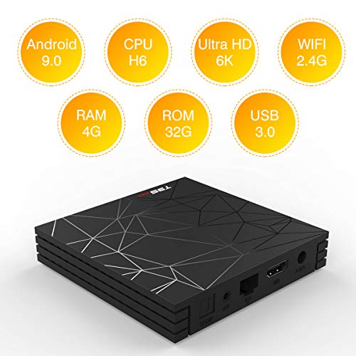 T95 MAX TV BOX, Android 9.0 Smart BOX 4GB RAM 32GB ROM Allwinner H6 CPU de cuatro núcleos Cortex-A53 Mali-T720 MP2 GPU 6K 4K H.265 Resolución 100M LAN Enternet 2.4GHz WiFi USB 3.0 Reproductor de video