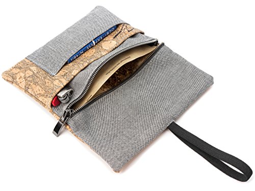 Tabaquera - Funda Tabaco de Liar – Tela de Corcho Vegana y ecológica – con Compartimentos para mechero, filtros y Papeles – Regalo Original para Fumadores – by SIMARU (Gris & Raizes)