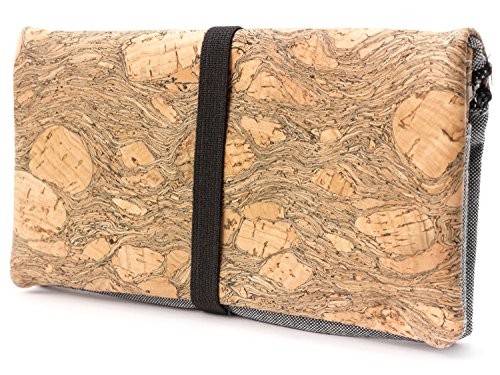 Tabaquera - Funda Tabaco de Liar – Tela de Corcho Vegana y ecológica – con Compartimentos para mechero, filtros y Papeles – Regalo Original para Fumadores – by SIMARU (Gris & Raizes)