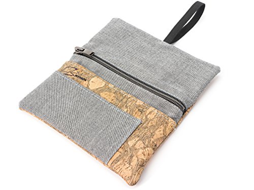 Tabaquera - Funda Tabaco de Liar – Tela de Corcho Vegana y ecológica – con Compartimentos para mechero, filtros y Papeles – Regalo Original para Fumadores – by SIMARU (Gris & Raizes)