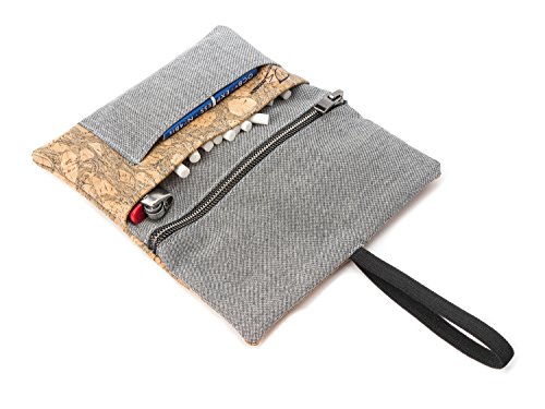 Tabaquera - Funda Tabaco de Liar – Tela de Corcho Vegana y ecológica – con Compartimentos para mechero, filtros y Papeles – Regalo Original para Fumadores – by SIMARU (Gris & Raizes)