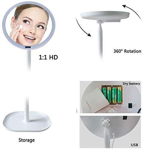Tabla de maquillaje Espejo de baño con luces LED inteligente LED de la inducción del cuerpo del espejo de iluminación con los granos de la lámpara 30 LED 360 ° de rotación del espejo cosmético encimer