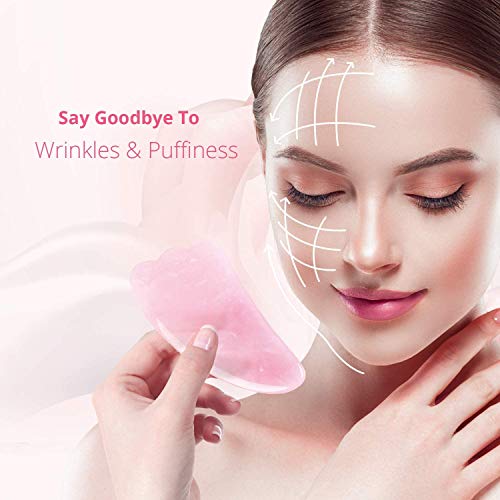 Tablero Gua Sha de cuarzo rosa rosa para el cuidado de la piel facial, curación 100% natural para antiarrugas, levantamiento de la cara y drenaje linfático (3 paquetes)