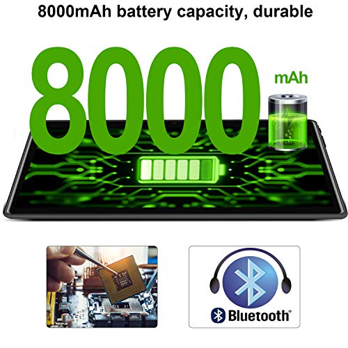 Tablet 10 Pulgadas 4 GB RAM 64GB/128GB ROM Android 9.0 Ultrar-Rápido Tablets 4G Dual SIM/WiFi 8000mAh Batería Quad Core (GPS, Bluetooth, OTG, Netfilix,Type-C) - Certificación Google GMS