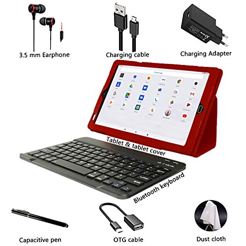 Tablet 10 Pulgadas 4G Android 8.1 Tablet PC , 3GB RAM Quad Core 32GB de ROM, Escalable 64GB Doble Tarjeta SIM Doble HD cámara 8000mAh Batería de Litio Wi-Fi Bluetooth etc - Rojo