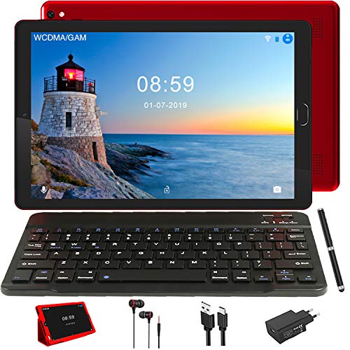 Tablet 10 Pulgadas 4G Android 8.1 Tablet PC , 3GB RAM Quad Core 32GB de ROM, Escalable 64GB Doble Tarjeta SIM Doble HD cámara 8000mAh Batería de Litio Wi-Fi Bluetooth etc - Rojo