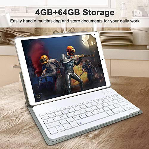 Tablet 10 Pulgadas 4G FHD 64GB de ROM 4GB de RAM Android 9.0 Certificado por Google GMS Tablet PC Procesador de Quad Core Batería 8500mAh Dual SIM 8MP Cámara WiFi,Bluetooth,GPS,OTG(Oro)